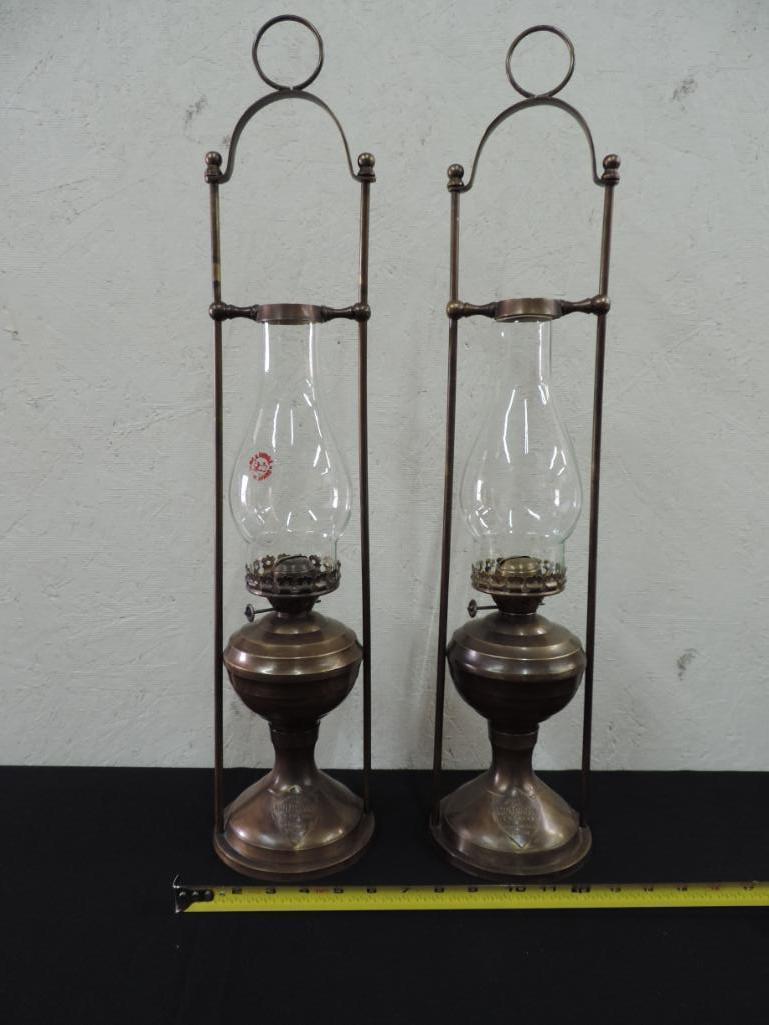 Cool 26" bronze Wells Fargo oil lamps.