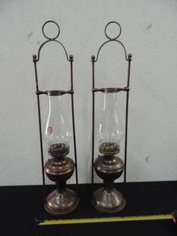 Cool 26" bronze Wells Fargo oil lamps.