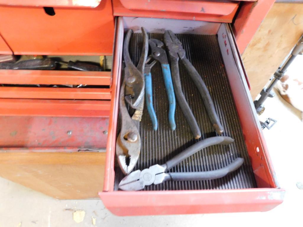 Red toolbox with hand tools