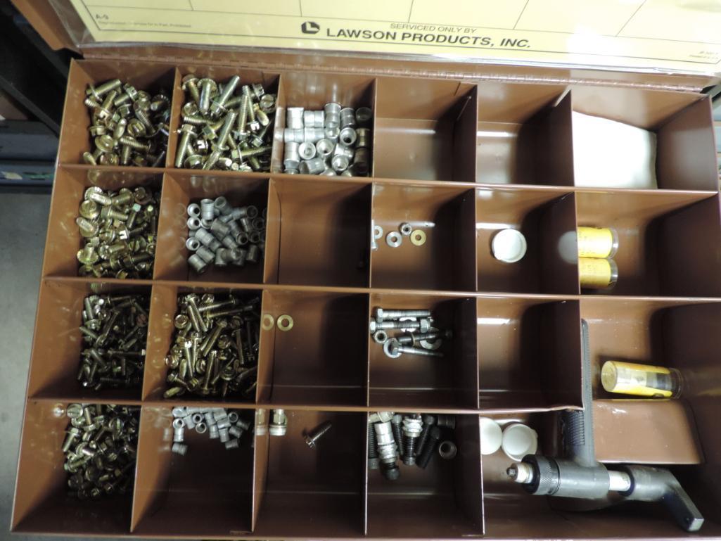 Three four drawer hardware cabinets with 11 hardware boxes.