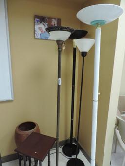 Four metal floor lamps, two plantstands and a 11x12" planter.