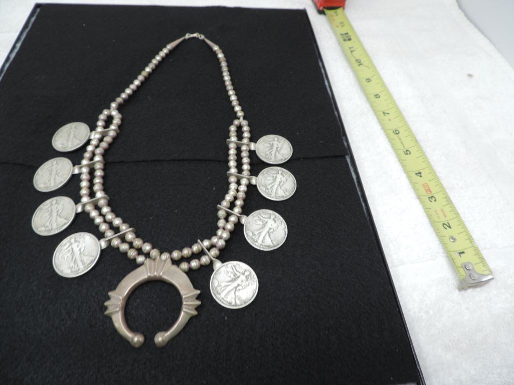 Vintage Navajo silver Bead & coin necklace.