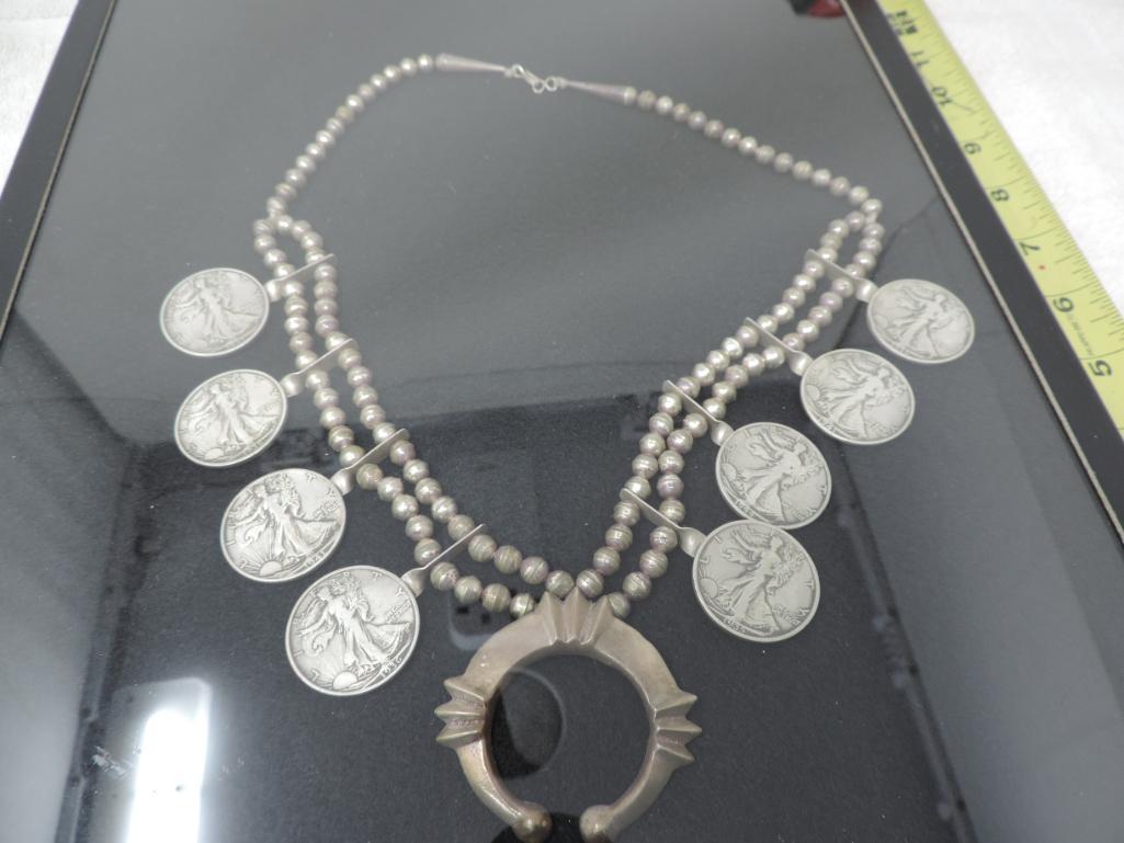 Vintage Navajo silver Bead & coin necklace.