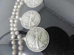 Vintage Navajo silver Bead & coin necklace.