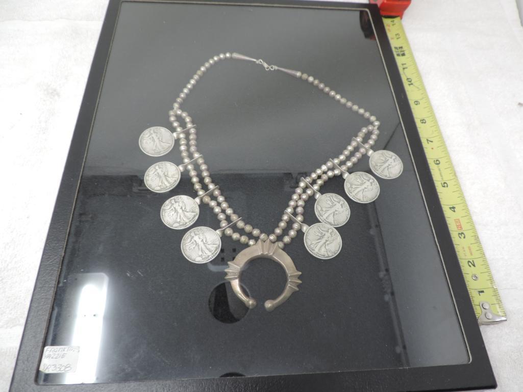 Vintage Navajo silver Bead & coin necklace.