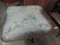 Wabash Delft Enamel top adjustable height table with cast iron base.