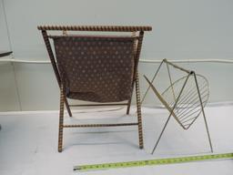 Mid century magazine rack- fold up notions basket.