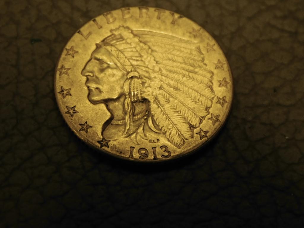 1913 Gold Indian 2-1/2 dollar coin