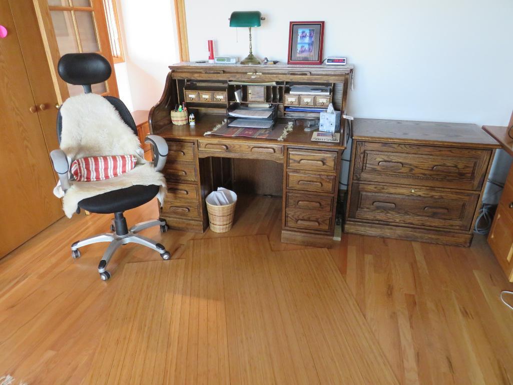 Oak Crest Roll Top Desk and Lateral Filing Cabinet