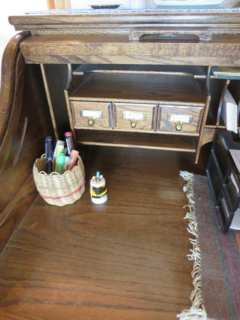 Oak Crest Roll Top Desk and Lateral Filing Cabinet