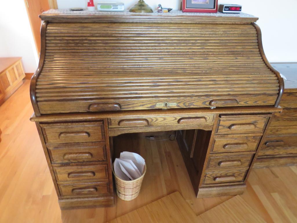 Oak Crest Roll Top Desk and Lateral Filing Cabinet