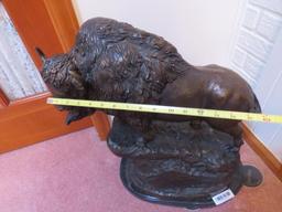 Cast Bronze North American Buffalo Statue With Marble Base.