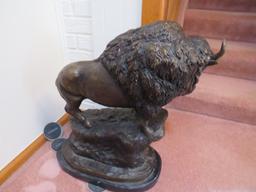 Cast Bronze North American Buffalo Statue With Marble Base.
