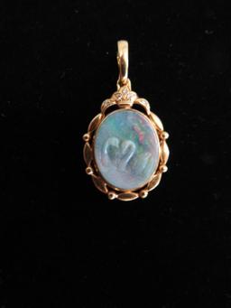 14K Gold and Carved Opal Pendant