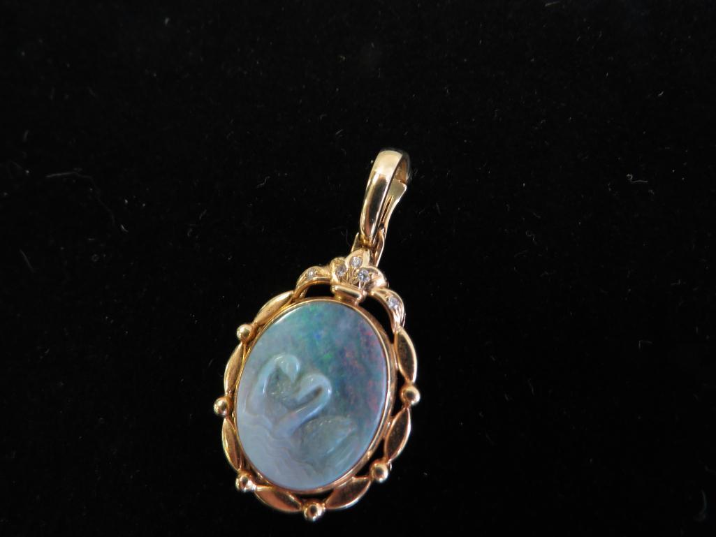 14K Gold and Carved Opal Pendant