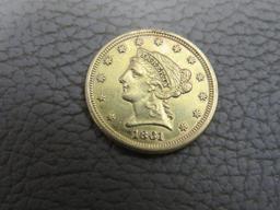 1861 US 2-1/2 Dollar Liberty Head Gold Coin