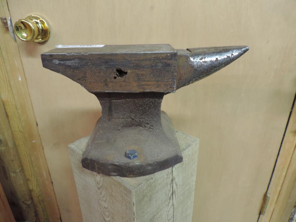 Anvil Mounted on Wooden Block Stand