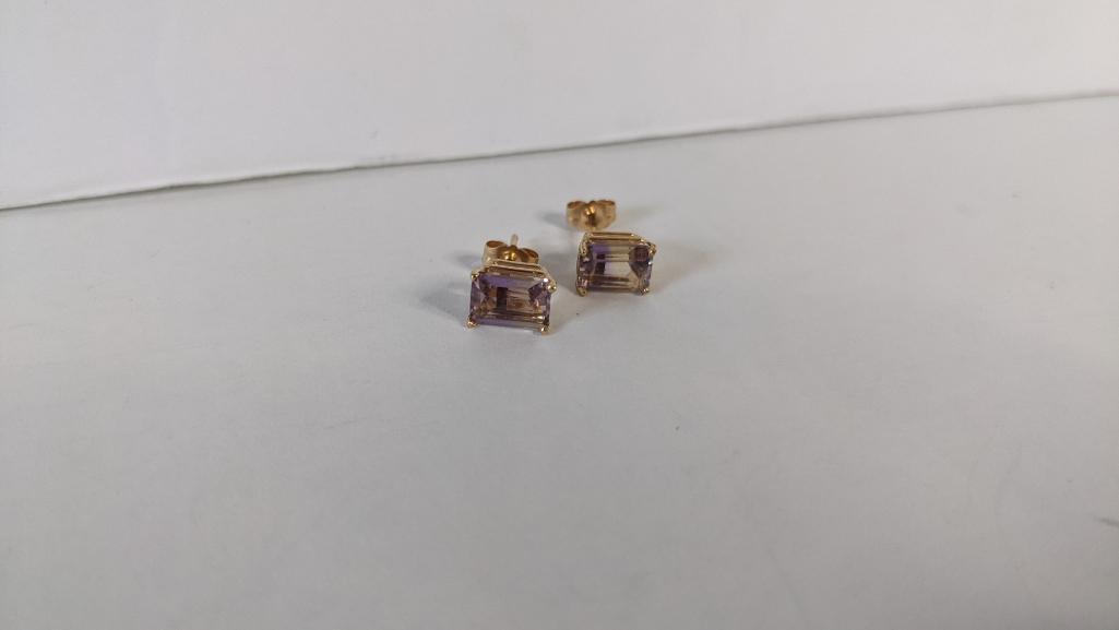 14K Yellow Gold and Purple Stone Set