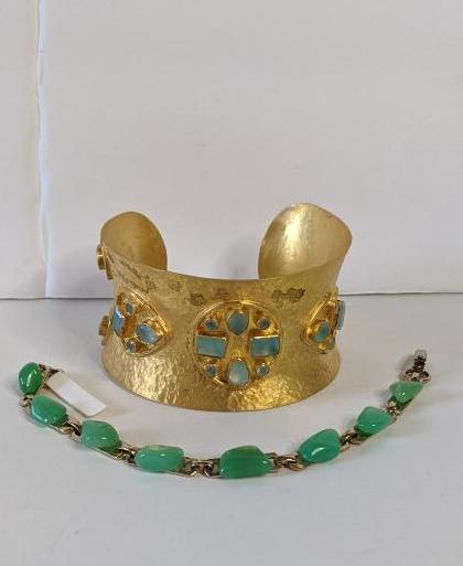 Egyptian Gold Cuff Bracelet w/ Chrysoprase Bracelet