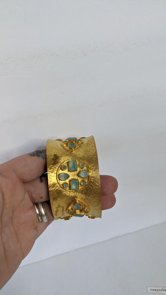 Egyptian Gold Cuff Bracelet w/ Chrysoprase Bracelet
