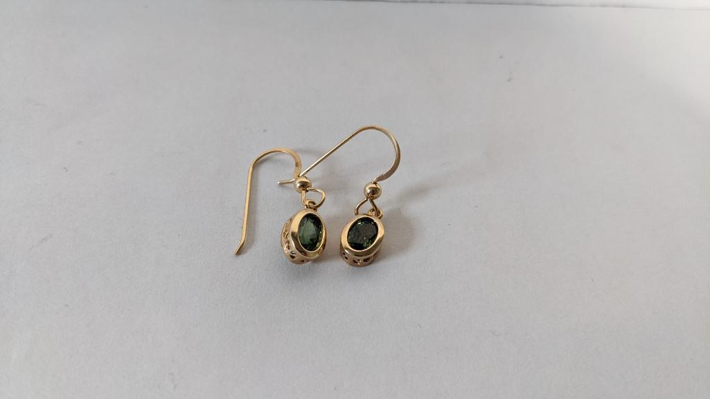 14K Yellow Gold Green Sapphire Earrings