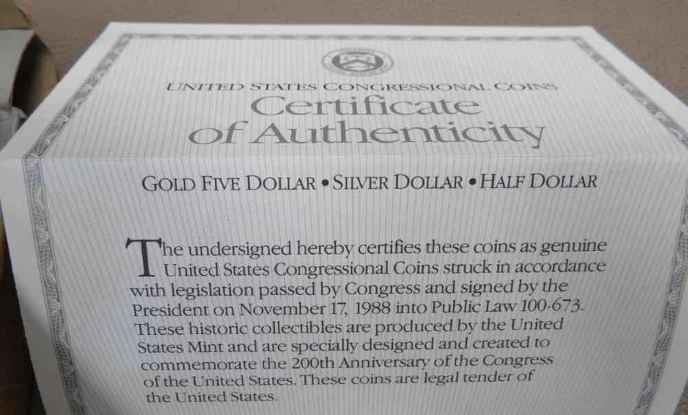 1989 US Congressional 3 Coin Gold and Silver Set