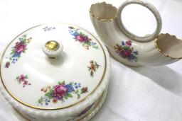 Antique Floral Ceramics and Oil Lamp