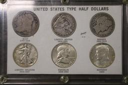 Set of Six Encased US Half Dollars of Different Types