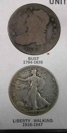 Set of Six Encased US Half Dollars of Different Types