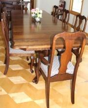 Excellent Dark Wood Long Dining Table and Chairs by Woodley's Fine Furniture