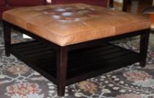Crate and Barrell Faux Leather Top Square Ottoman