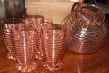 Pink Depression Glass Pitcher and Glass Set