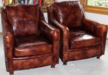 Pair of Auburn Leather Chairs by Bradington Young