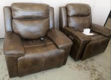 Two Brown Leather Power Recliners
