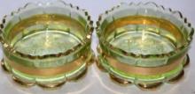Pair of Green Glass with Gold Trim Dishes