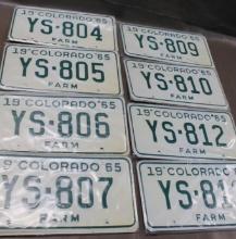 Eight Sets of Colorado Farm Tags from 1965