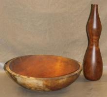 Large Antique Wood Bowl and Vessel