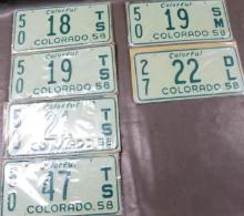 Ten Colorado 1958 License Plates