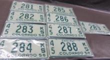 Nine Sets of Sequential Order 1958 Colorado Plates