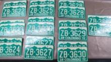 Ten Sets of Sequential 1972 Colorado License Plates