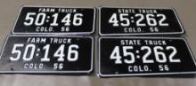 Two Matched Sets of Black 1956 Colorado Truck Plates