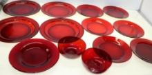 13 Ruby Glass Plates and Bowls