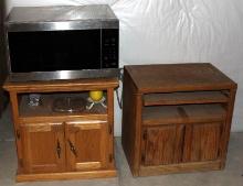 Stainless LG Microwave and Wood Night Stands