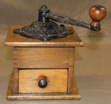 Antique Wood and Cast Iron Coffee Grinder