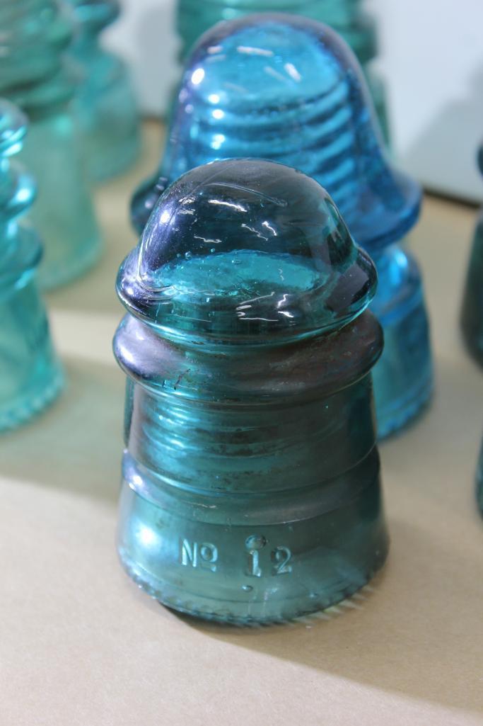 Nine Colored Glass Hemingray Insulators