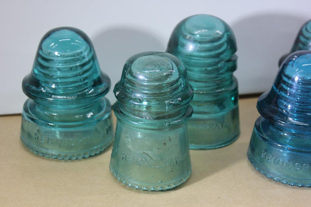 Nine Colored Glass Hemingray Insulators