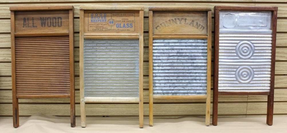 Four Antique Wood Framed Washboards