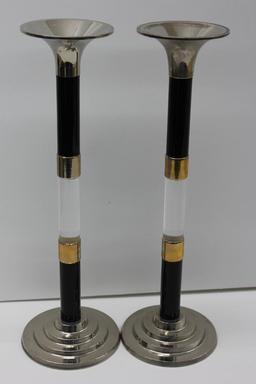Pair of Silver & Gold-Plated Art Deco Candlesticks