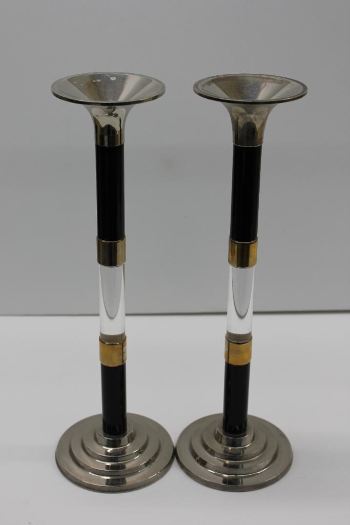 Pair of Silver & Gold-Plated Art Deco Candlesticks