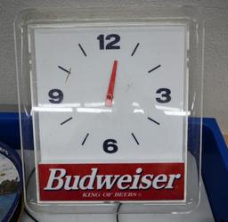 Vintage Budweiser Clock with Hamm's & Tivoli Beer Trays